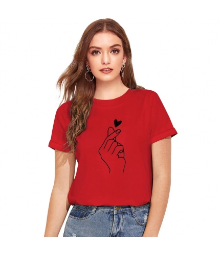 Women's Cotton Western Wear T Shirt (Red)