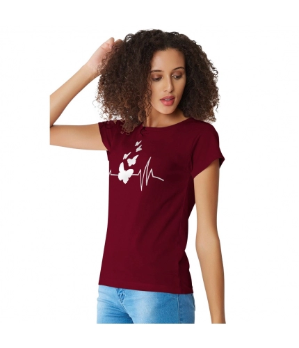 Women's Cotton Western Wear T Shirt (Maroon)