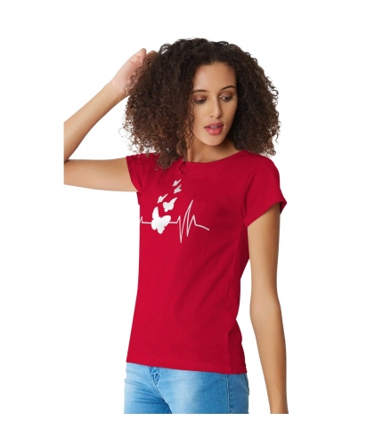 Women's Cotton Western Wear T Shirt (Red)