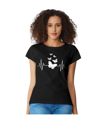 Women's Cotton Western Wear T Shirt (Black)