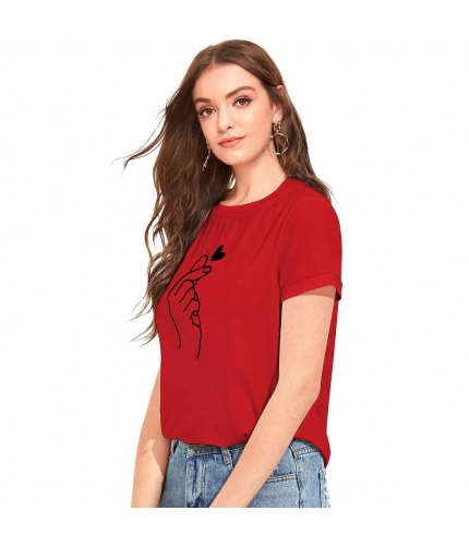 Women's Cotton Western Wear T Shirt (Red)