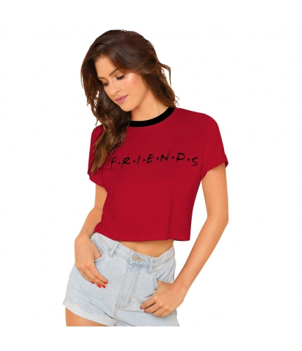 Women's Cotton Western Wear T Shirt (Red)