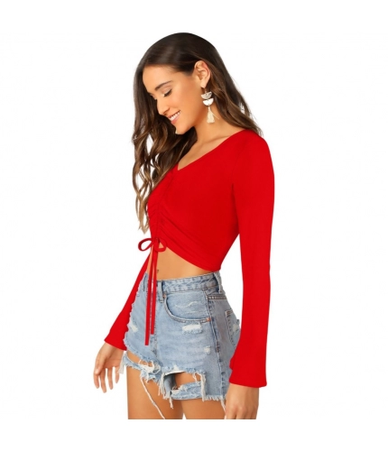 Women's 95% Polyester 5% Spandex Western Wear Tops (Red)