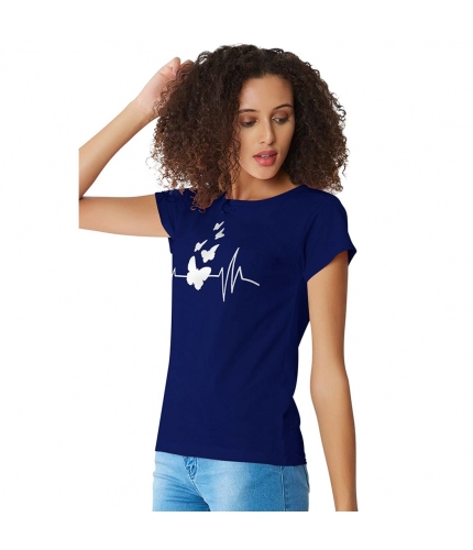 Women's Cotton Western Wear T Shirt (Blue)