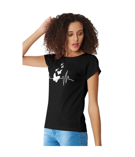 Women's Cotton Western Wear T Shirt (Black)