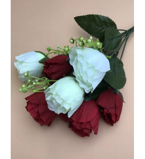 Artificial Rose Flowers Bunch Bouquet Of 7 Roses For Home Decoration (Color: Multi, Material: Silk Polyester)