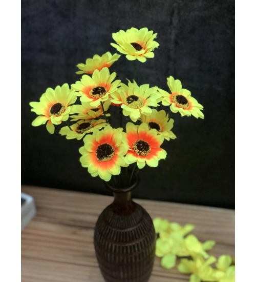 Artificial Flowers Bunch Bouquet Of 12 Sunflowers For Home Decoration (Color: Yellow, Material: Silk Polyester)