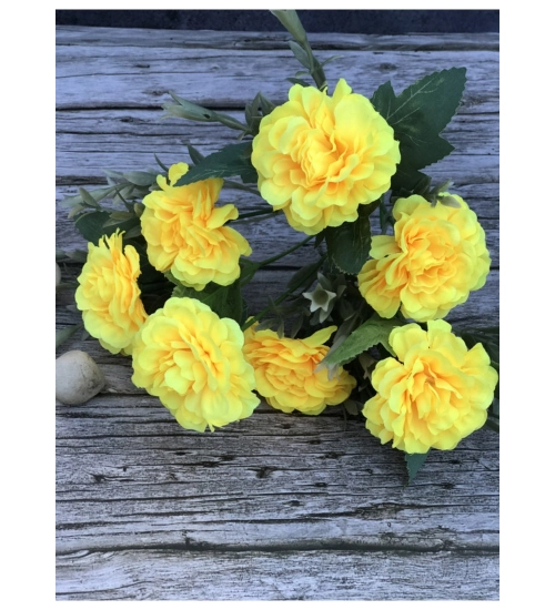 Artificial Flowers Bunch Bouquet Of 5 Marigold Genda Flowers For Home Decoration (Color: Yellow, Material: Silk Polyester)