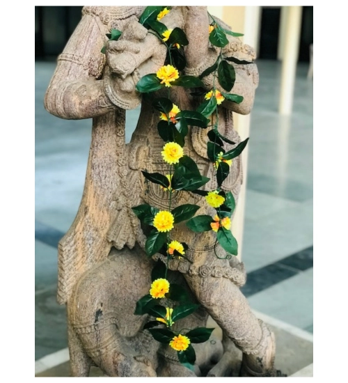 Artificial Sunflower Vine Creeper With Big Green Leaves And 11 Sunflowers For Home Decoration (Color: Yellow, Material: Silk Polyester)