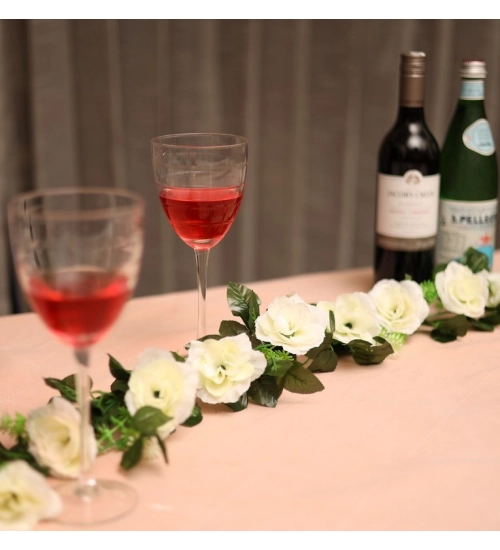 Artificial White Filler Rose Vines Flowers Plants Artificial Flower Creeper Hanging Rose For Home Decoration (Color: White, Material: Silk Polyester)