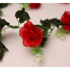 Generic Artificial Red White Filler Rose Vines Flowers Plants Artificial Flower Creeper Hanging Rose For Home Decoration (Color: Red, Material: Silk Polyester)
