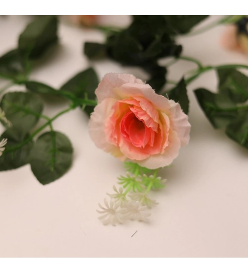 Artificial White Filler Rose Vines Flowers Plants Artificial Flower Creeper Hanging Rose For Home Decoration (Color: Pink_White, Material: Silk Polyester)