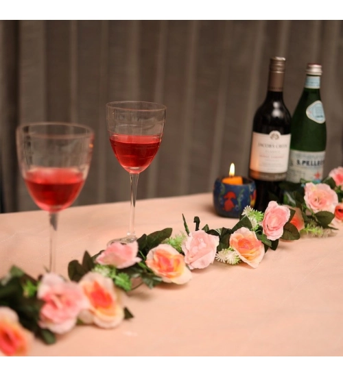 Artificial White Filler Rose Vines Flowers Plants Artificial Flower Creeper Hanging Rose For Home Decoration (Color: Pink_White, Material: Silk Polyester)