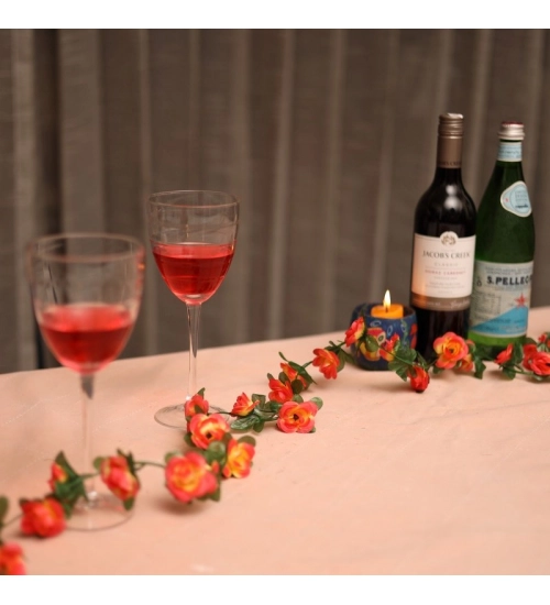 Artificial Orange Rose Vine Flowers Plants Artificial Flower Creeper Hanging Rose For Home Decoration (Color: Orange, Material: Silk Polyester)