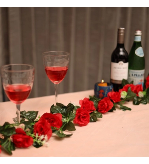 Artificial Red White Filler Rose Vines Flowers Plants Artificial Flower Creeper Hanging Rose For Home Decoration (Color: Red, Material: Silk Polyester)