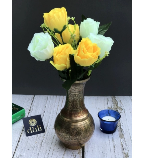 Artificial Rose Flowers Bunch Bouquet Of 7 Roses For Home Decoration (Color: Yellow, Material: Silk Polyester)