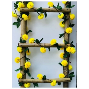 Generic Artificial Yellow Chrysanthemum Dahlia Flower Vine Creeper With Big Green Leaves For Home Decoraton (Color: Yellow, Material: Silk Polyester)