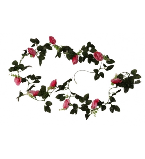 Artificial Dark Pink White Filler Rose Vines Flowers Plants Artificial Flower Creeper Hanging Rose For Home Decoration (Color: DarkPink, Material: Silk Polyester)