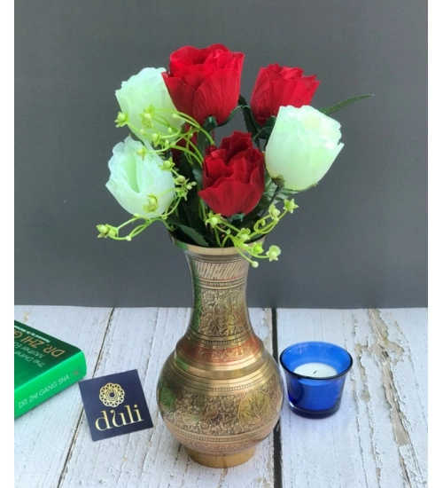 Artificial Rose Flowers Bunch Bouquet Of 7 Roses For Home Decoration (Color: Multi, Material: Silk Polyester)