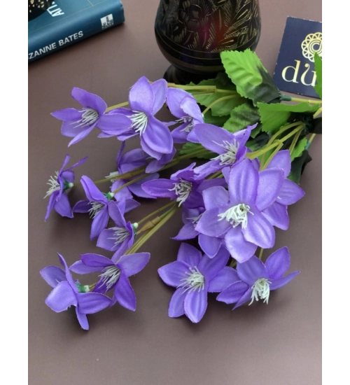 Artificial Flowers Bunch Bouquet Of Purple Blossoms For Home Decoration (Color: Purple, Material: Silk Polyester)