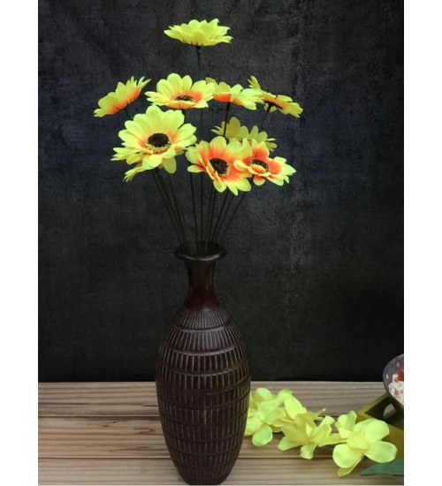 Artificial Flowers Bunch Bouquet Of 12 Sunflowers For Home Decoration (Color: Yellow, Material: Silk Polyester)