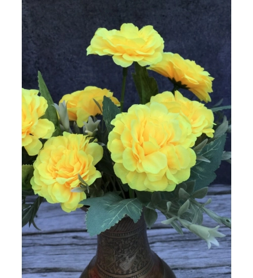 Artificial Flowers Bunch Bouquet Of 5 Marigold Genda Flowers For Home Decoration (Color: Yellow, Material: Silk Polyester)
