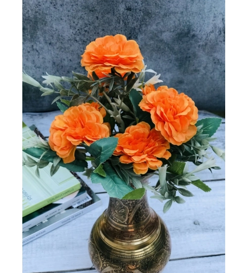 Artificial Flowers Bunch Bouquet Of 5 Marigold Genda Flowers For Home Decoration (Color: Yellow, Material: Silk Polyester)