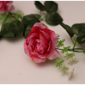 Generic Artificial Dark Pink White Filler Rose Vines Flowers Plants Artificial Flower Creeper Hanging Rose For Home Decoration (Color: DarkPink, Material: Silk Polyester)