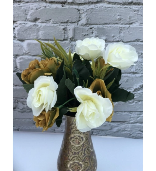 Artificial Flowers Bunch Bouquet Of 10 Garden Roses For Home Decoration (Color: Multi, Material: Silk Polyester)