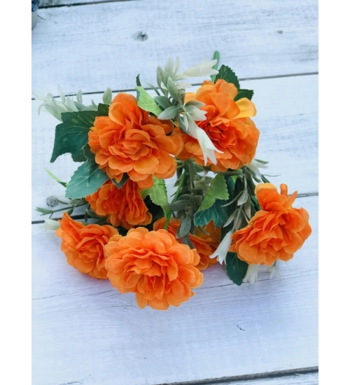 Artificial Flowers Bunch Bouquet Of 5 Marigold Genda Flowers For Home Decoration (Color: Yellow, Material: Silk Polyester)