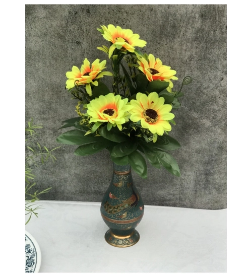 Artificial Flowers Bunch Bouquet Of 5 Sunflowers For Home Decoration (Color: Yellow, Material: Silk Polyester)