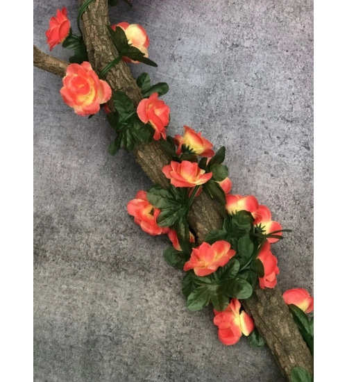 Artificial Orange Rose Vine Flowers Plants Artificial Flower Creeper Hanging Rose For Home Decoration (Color: Orange, Material: Silk Polyester)