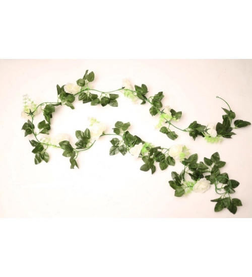 Artificial White Filler Rose Vines Flowers Plants Artificial Flower Creeper Hanging Rose For Home Decoration (Color: White, Material: Silk Polyester)