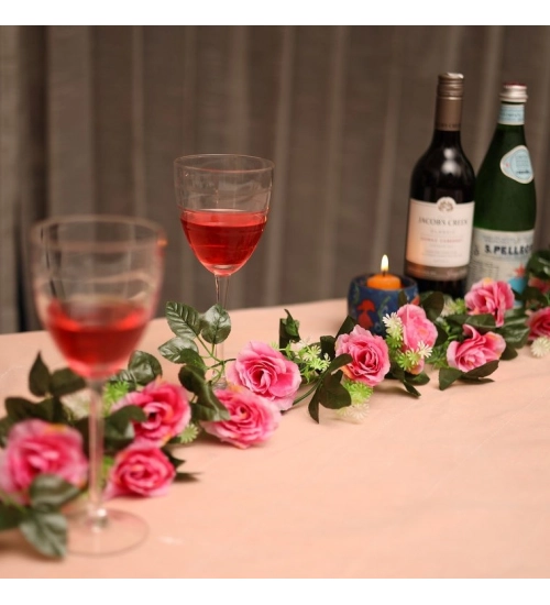 Artificial Dark Pink White Filler Rose Vines Flowers Plants Artificial Flower Creeper Hanging Rose For Home Decoration (Color: DarkPink, Material: Silk Polyester)