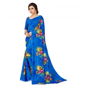 Generic Women's Faux Georgette Saree With Blouse (Blue, 5-6Mtrs)