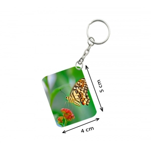 Generic Pack Of 3_ Red Flower With Butterfly One Side Printed Rectangle Designer Keychain (Red)