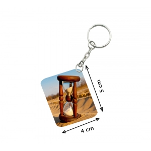 Generic Pack Of 3_ Hourglass In Desert One Side Printed Rectangle Designer Keychain (Brown)