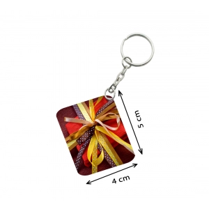 Generic Pack Of 3_ Gift Ribban One Side Printed Rectangle Designer Keychain (Multi Color)