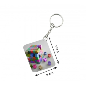 Generic Pack Of 3_ 3D Cubes One Side Printed Rectangle Designer Keychain (Multi Color)