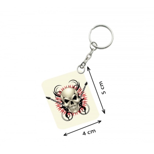 Generic Pack Of 3_ Skull With Music One Side Printed Rectangle Designer Keychain (White)