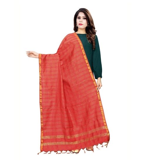 Women's Cotton Jari Woven Work Dupatta (Red, Length:2-2.4 mtr)