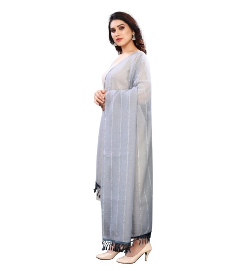 Women's Cotton Silk Strips Printed Dupatta (Grey, Length:2-2.4 mtr)