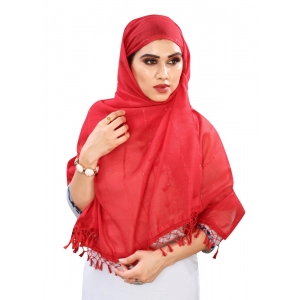 Generic Women's Cotton Silk Strips Printed Dupatta (Red, Length:2-2.4 mtr)