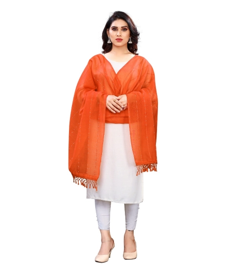 Women's Cotton Silk Strips Printed Dupatta (Orange, Length:2-2.4 mtr)