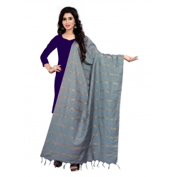 Women's Cotton Jari Woven Work Dupatta (Grey, Length:2-2.4 mtr)