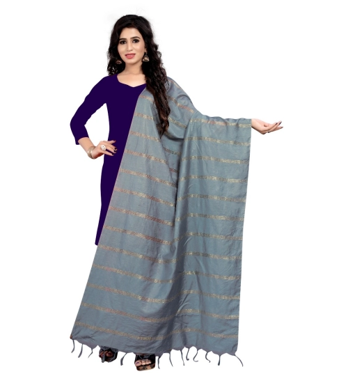 Women's Cotton Jari Woven Work Dupatta (Grey, Length:2-2.4 mtr)