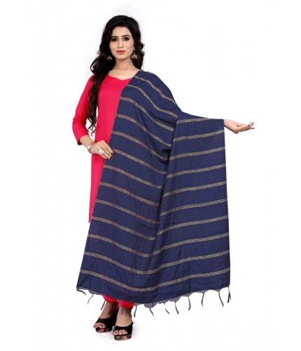 Women's Cotton Jari Woven Work Dupatta (Blue, Length:2-2.4 mtr)
