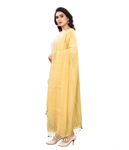 Women's Cotton Silk Strips Printed Dupatta (Yellow, Length:2-2.4 mtr)