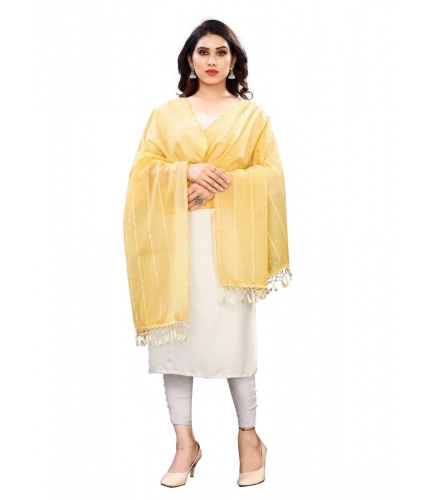Women's Cotton Silk Strips Printed Dupatta (Yellow, Length:2-2.4 mtr)