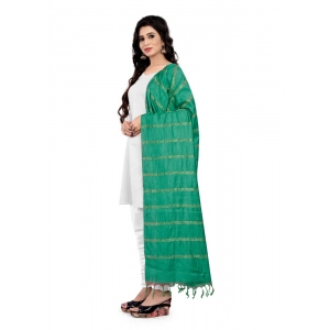 Generic Women's Cotton Jari Woven Work Dupatta (Green, Length:2-2.4 mtr)